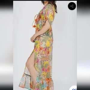 America & Beyond Maxi Dress Women SzM Orange/yellow Boho Beach